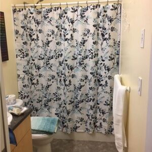 Elegant Blue and White Floral Shower Curtain